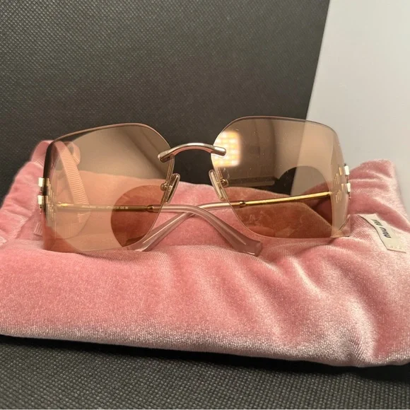 Miu Miu Rimless Sunglasses with Pink Lenses and Gold Hardware - Picture 6 of 11